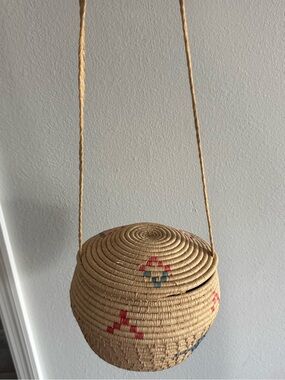 BOGG BAG Natural Seagrass Hanging Basket with Red and Blue Accents